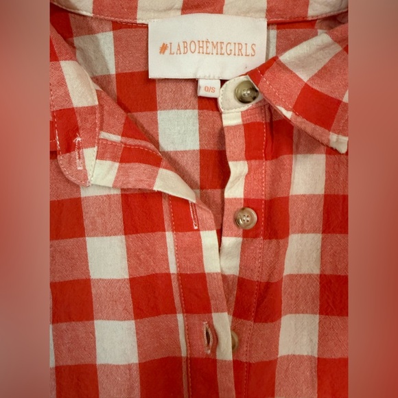 LA Boheme Girls Lifestyle Red Gingham/Plaid Oversized Button Down Dress One Size - Picture 7 of 7